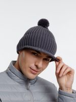 Вязаная шапка с козырьком Peaky, серая (антрацит) — изображение 8