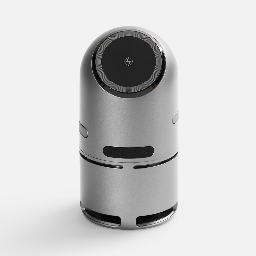 Bluetooth-колонка с беспроводной зарядкой Droid, серая с логотипом СПб - фото № 3