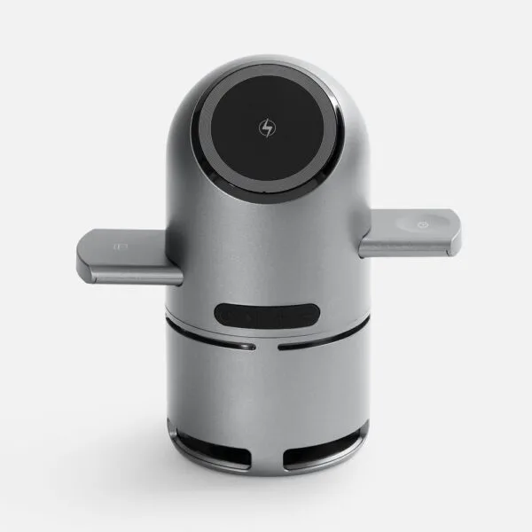 Bluetooth-колонка с беспроводной зарядкой Droid, серая с логотипом СПб - фото № 1
