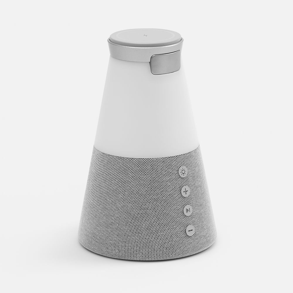 Bluetooth-колонка с беспроводной зарядкой и подсветкой Cone Sonance, серая с логотипом СПб - фото № 5