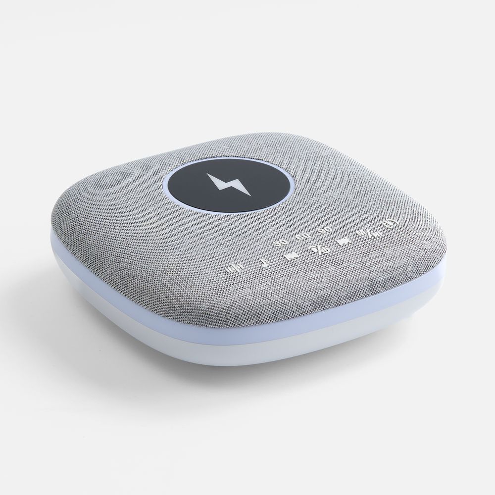Bluetooth-колонка с беспроводной зарядкой и подсветкой Terrafonic, серая с логотипом СПб - фото № 2