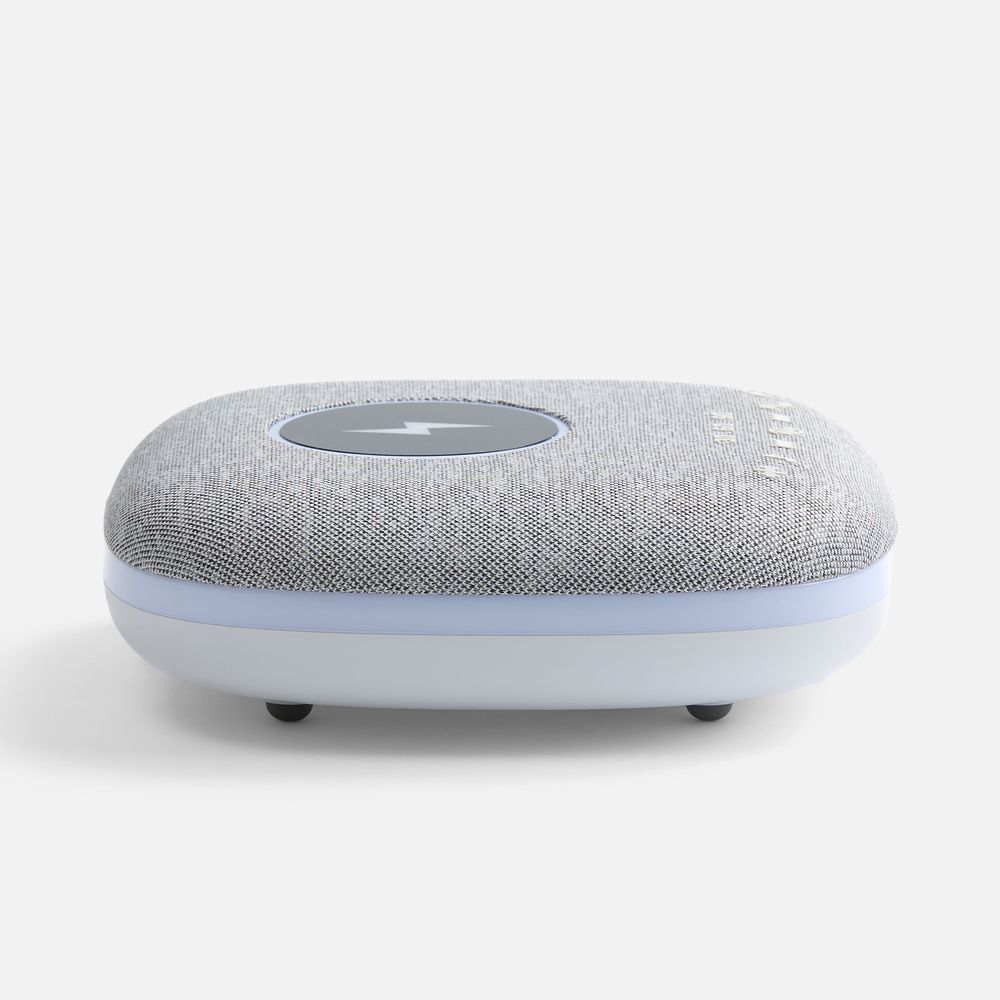 Bluetooth-колонка с беспроводной зарядкой и подсветкой Terrafonic, серая с логотипом СПб - фото № 3