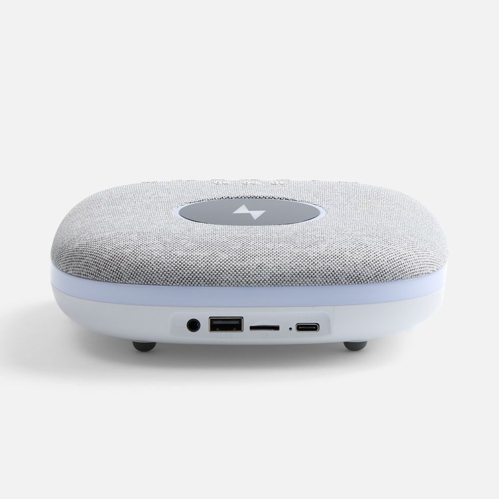 Bluetooth-колонка с беспроводной зарядкой и подсветкой Terrafonic, серая с логотипом СПб - фото № 4