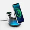 Bluetooth-колонка с подсветкой и беспроводной зарядкой Quantium, черная с логотипом СПб - фото № 1