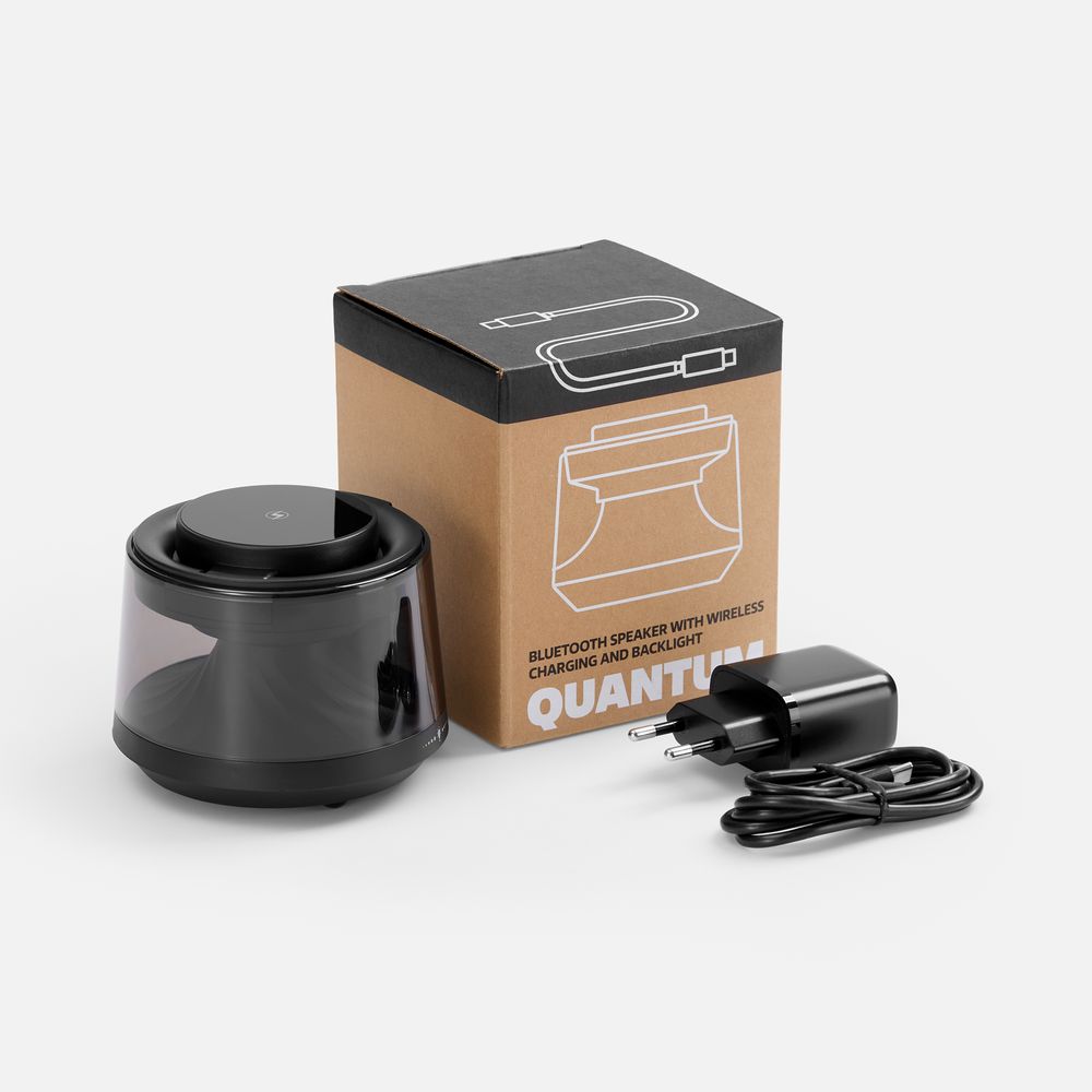 Bluetooth-колонка с подсветкой и беспроводной зарядкой Quantium, черная с логотипом СПб - фото № 5