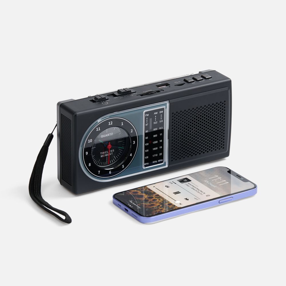 Bluetooth-колонка с радио Comradio, черная с логотипом СПб - фото № 3