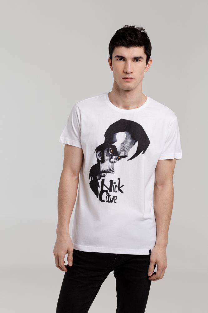 Футболка «Меламед. Nick Cave», белая с логотипом СПб - фото № 1