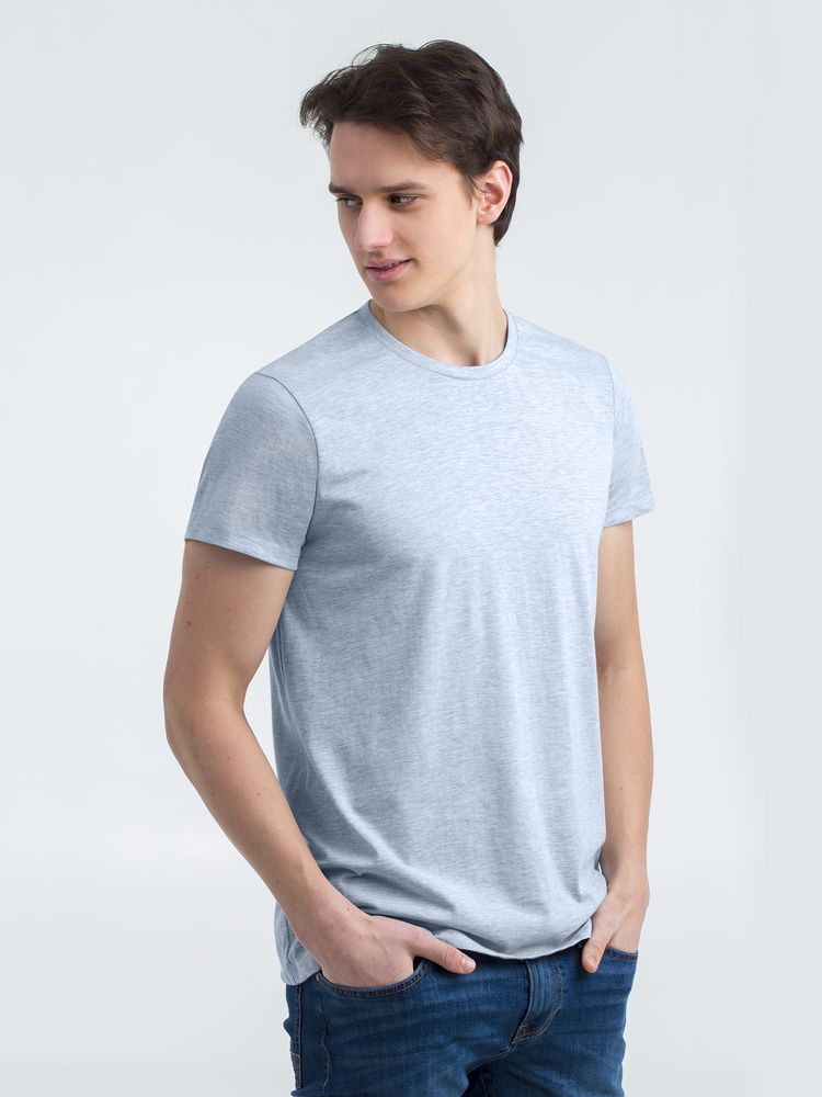 Футболка мужская Regent Fit 150, голубой меланж с логотипом СПб - фото № 2