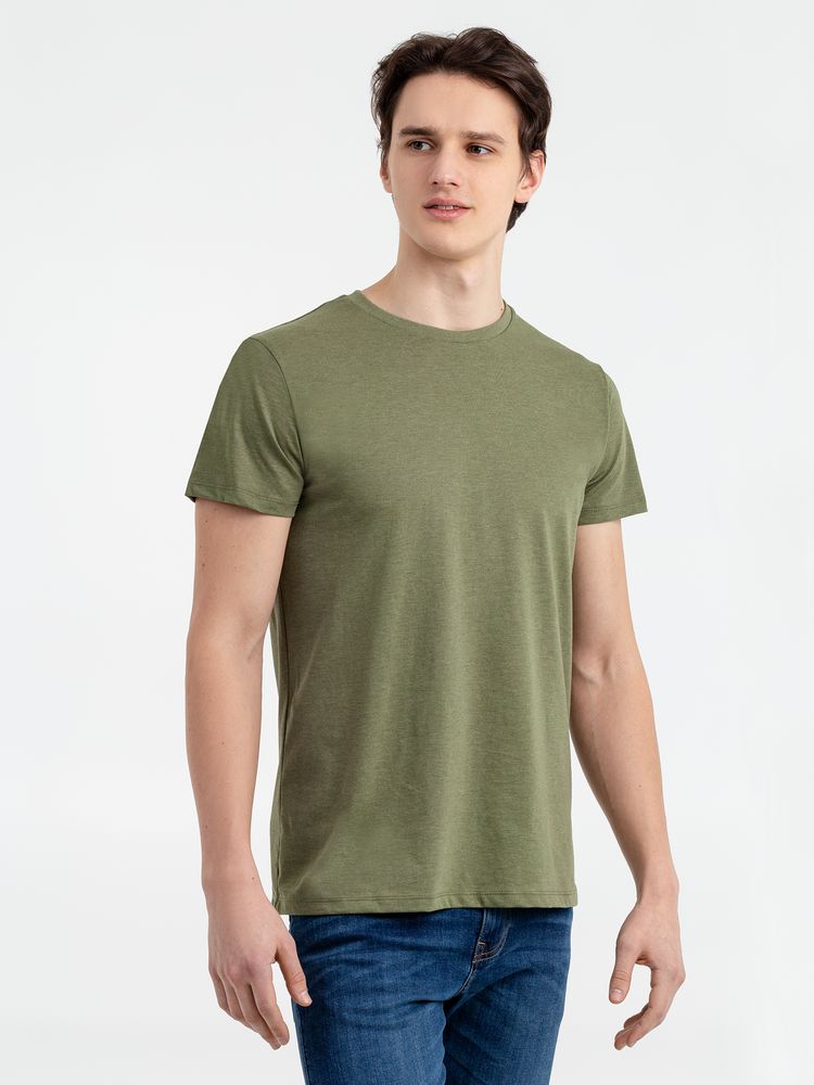 Футболка мужская Regent Fit 150, меланж хаки с логотипом СПб - фото № 2