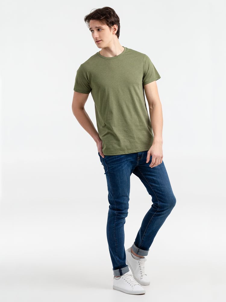 Футболка мужская Regent Fit 150, меланж хаки с логотипом СПб - фото № 3