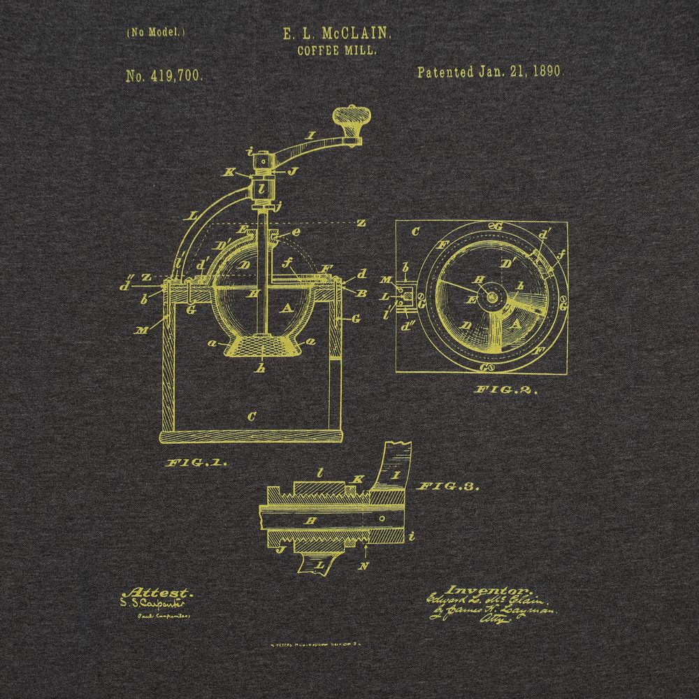 Футболка приталенная Old Patents. Coffee Mill, черный меланж с логотипом СПб - фото № 3