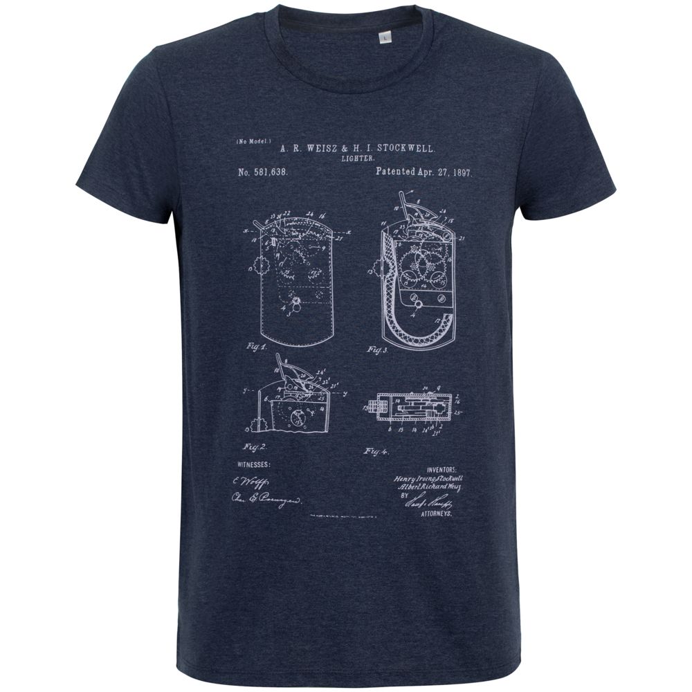Футболка приталенная Old Patents. Lighter, синий меланж с логотипом СПб - фото № 2