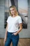 Футболка женская Ladies American U, синяя с логотипом СПб - фото № 5
