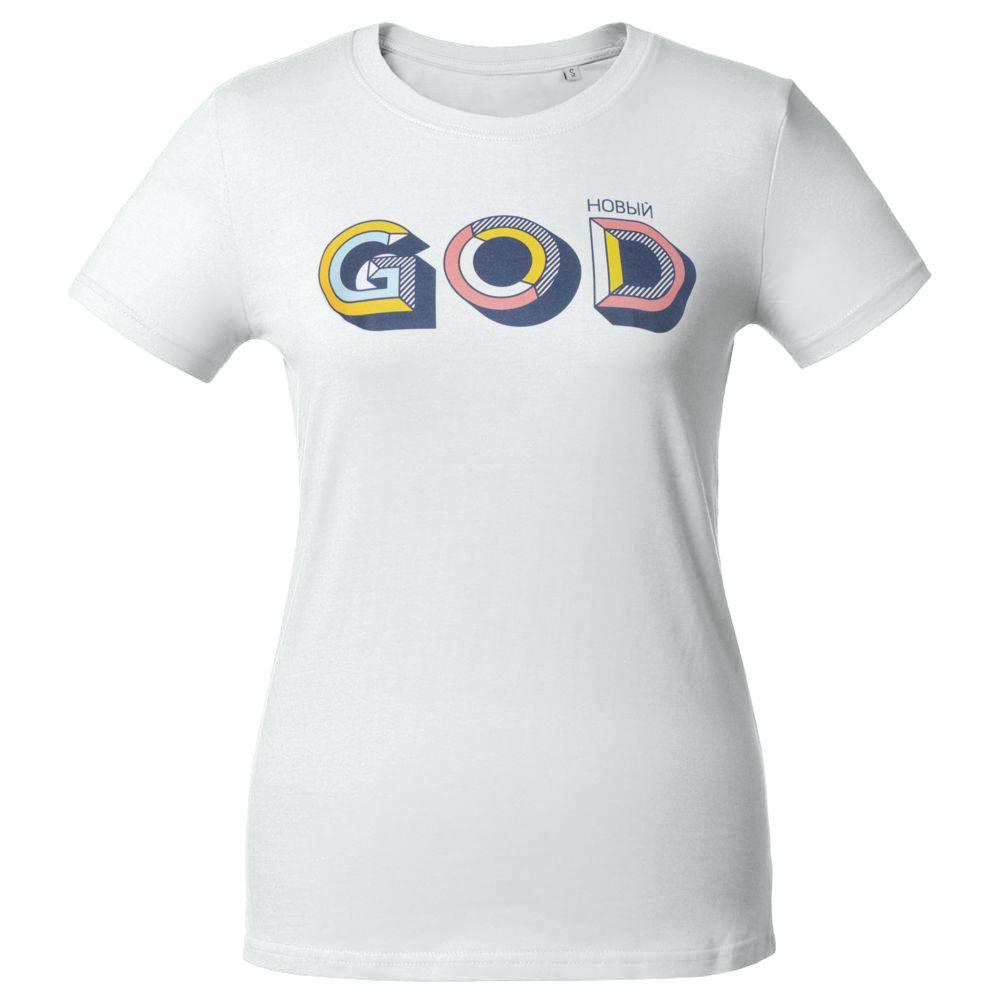 Футболка женская «Новый GOD», белая с логотипом СПб - фото № 2