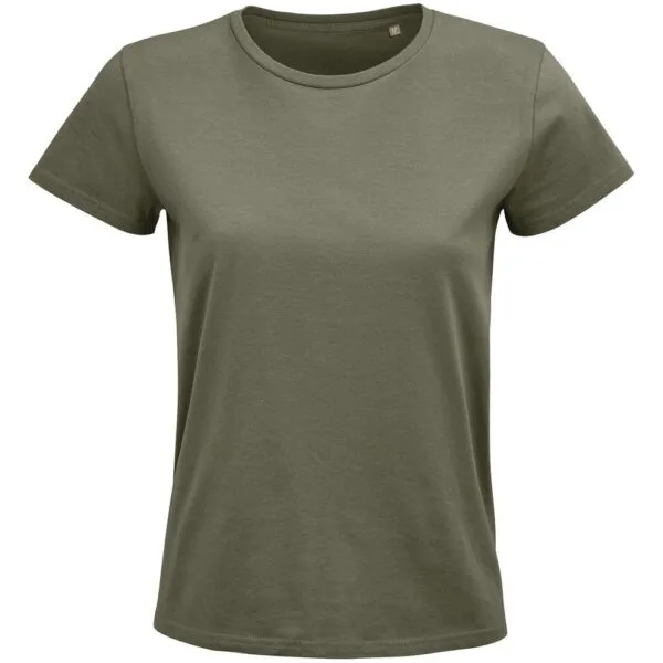 Футболка женская Pioneer Women, хаки с логотипом СПб - фото № 1