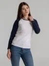 Футболка женская с длинным рукавом Milky Lsl, белая с темно-синим с логотипом СПб - фото № 4