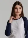 Футболка женская с длинным рукавом Milky Lsl, белая с темно-синим с логотипом СПб - фото № 6