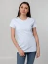 Футболка женская T-bolka Stretch Lady, белая (холодный оттенок) с логотипом СПб - фото № 5