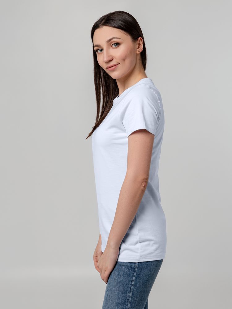 Футболка женская T-bolka Stretch Lady, белая (холодный оттенок) с логотипом СПб - фото № 6