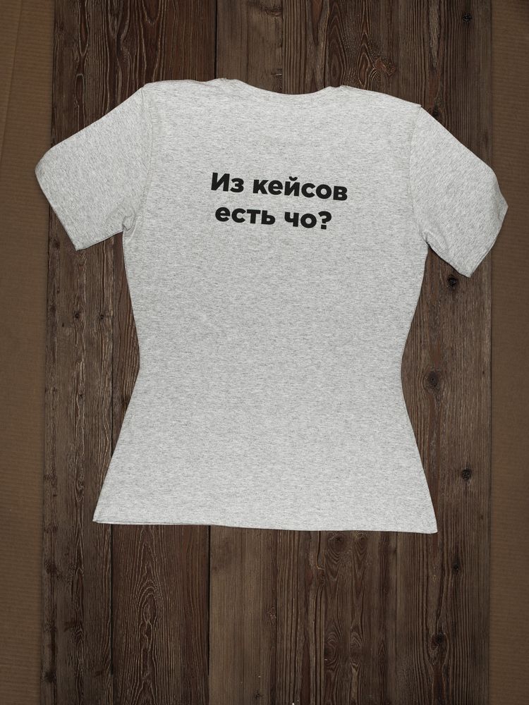Футболка женская T-bolka Stretch Lady, серый меланж с логотипом СПб - фото № 5