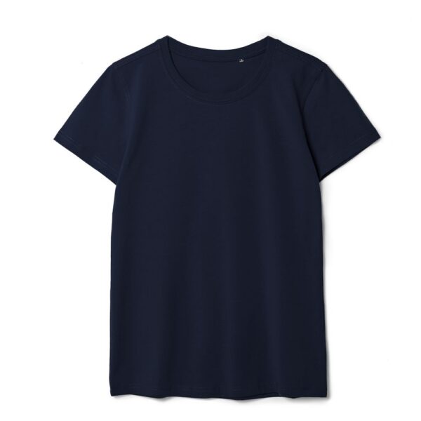 Футболка женская T-bolka Stretch Lady, темно-синяя (navy) с логотипом СПб - фото № 1