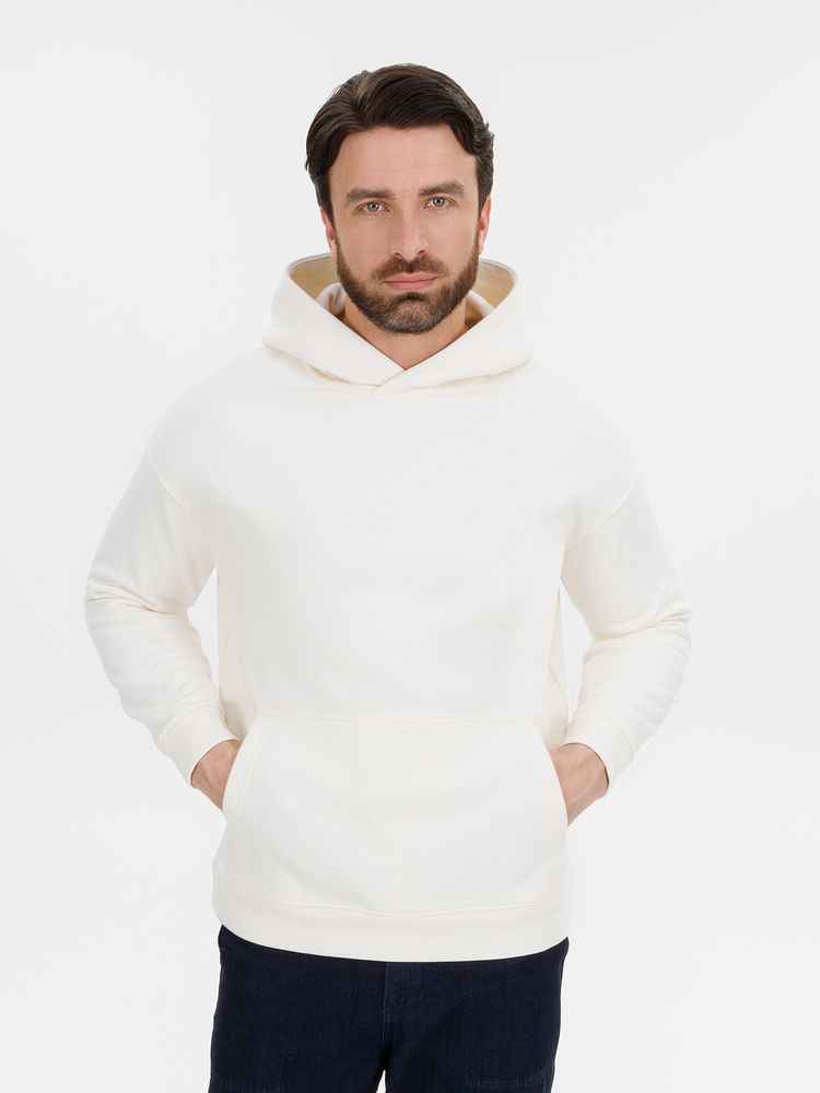 Худи оверсайз унисекс Snuggie, молочно-белое с логотипом СПб - фото № 1
