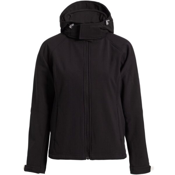 Куртка женская Hooded Softshell черная с логотипом СПб - фото № 1