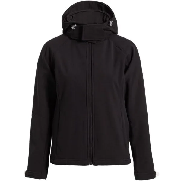 Куртка женская Hooded Softshell черная с логотипом СПб - фото № 1