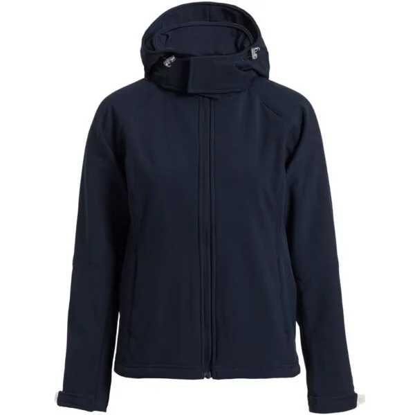 Куртка женская Hooded Softshell темно-синяя с логотипом СПб - фото № 1