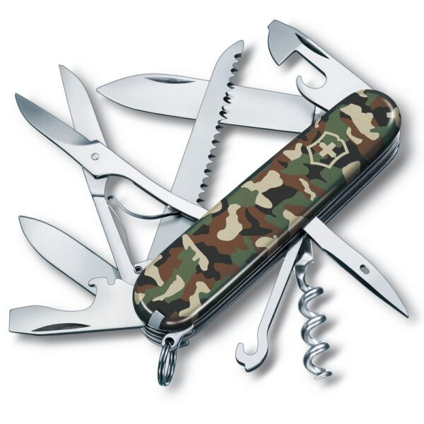Нож перочинный Huntsman 91, зеленый камуфляж с логотипом СПб - фото № 1