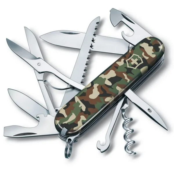 Нож перочинный Huntsman 91, зеленый камуфляж с логотипом СПб - фото № 1