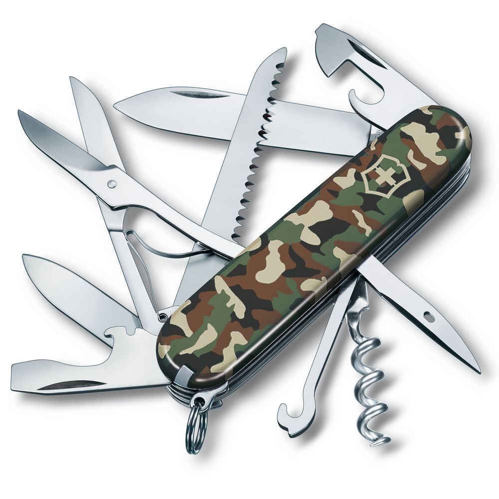 Нож перочинный Huntsman 91, зеленый камуфляж с логотипом СПб - фото № 1