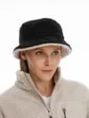 Панама Bucket двусторонняя утепленная, темно-серая с бежевым с логотипом СПб - фото № 6