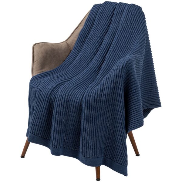 Плед Shirr, синий (деним) с логотипом СПб - фото № 1