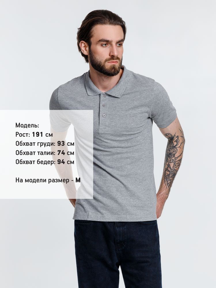Рубашка поло мужская Adam, серый меланж с логотипом СПб - фото № 4