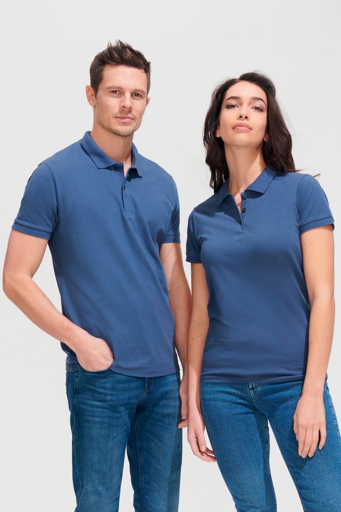 Рубашка поло мужская Perfect Men синий джинс с логотипом СПб - фото № 5