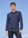 Рубашка поло мужская с длинным рукавом Perfect LSL Men, темно-синяя с логотипом СПб - фото № 4