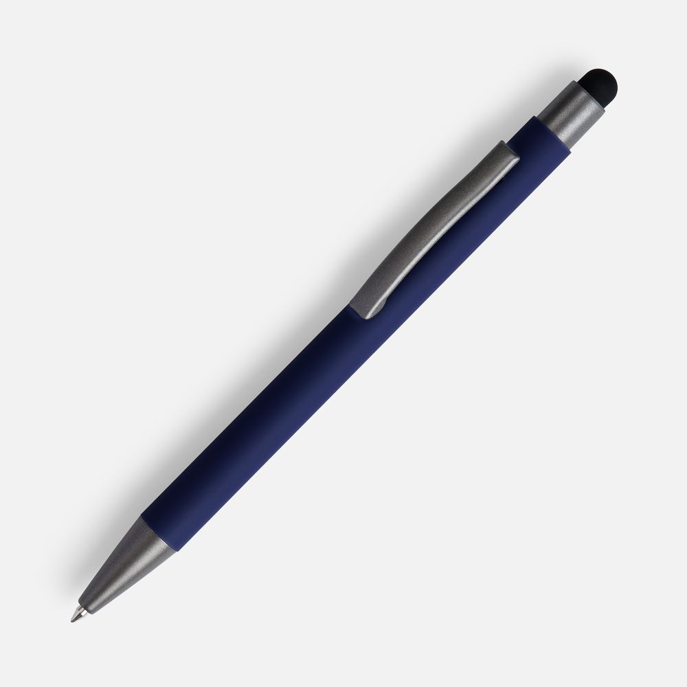 Ручка шариковая Atento Soft Touch со стилусом, темно-синяя с логотипом СПб - фото № 1