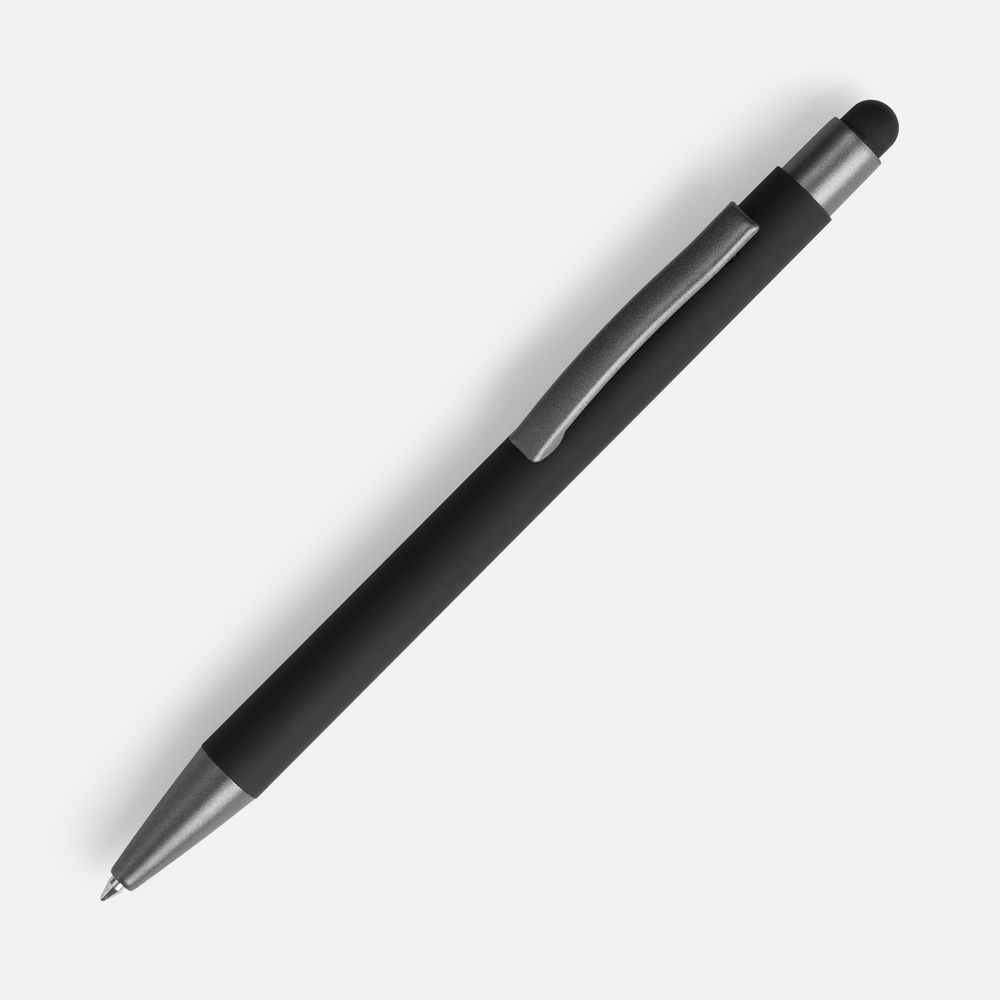 Ручка шариковая Atento Soft Touch Stylus со стилусом, черная с логотипом СПб - фото № 1