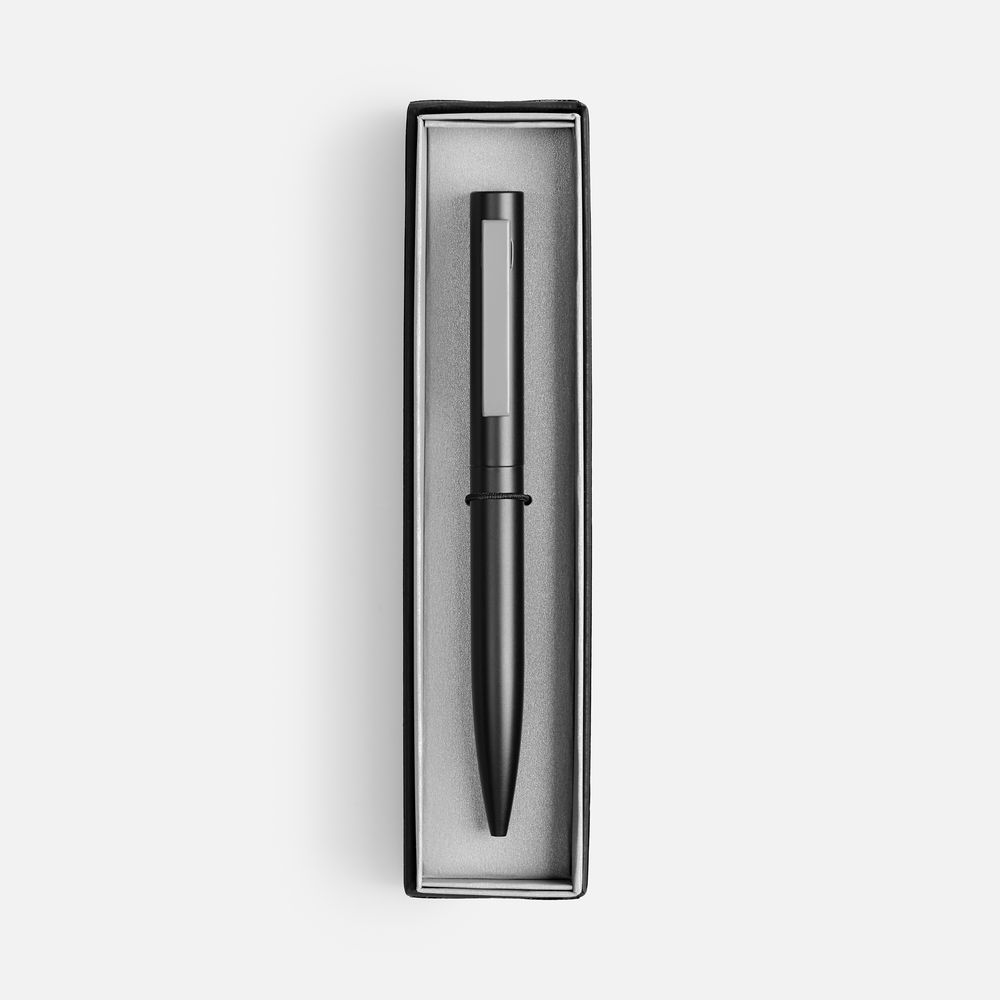 Ручка шариковая Inkolor в футляре, черная с серым с логотипом СПб - фото № 2