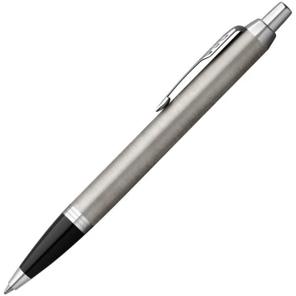 Ручка шариковая Parker IM Essential Stainless Steel CT, серебристая с черным с логотипом СПб - фото № 1