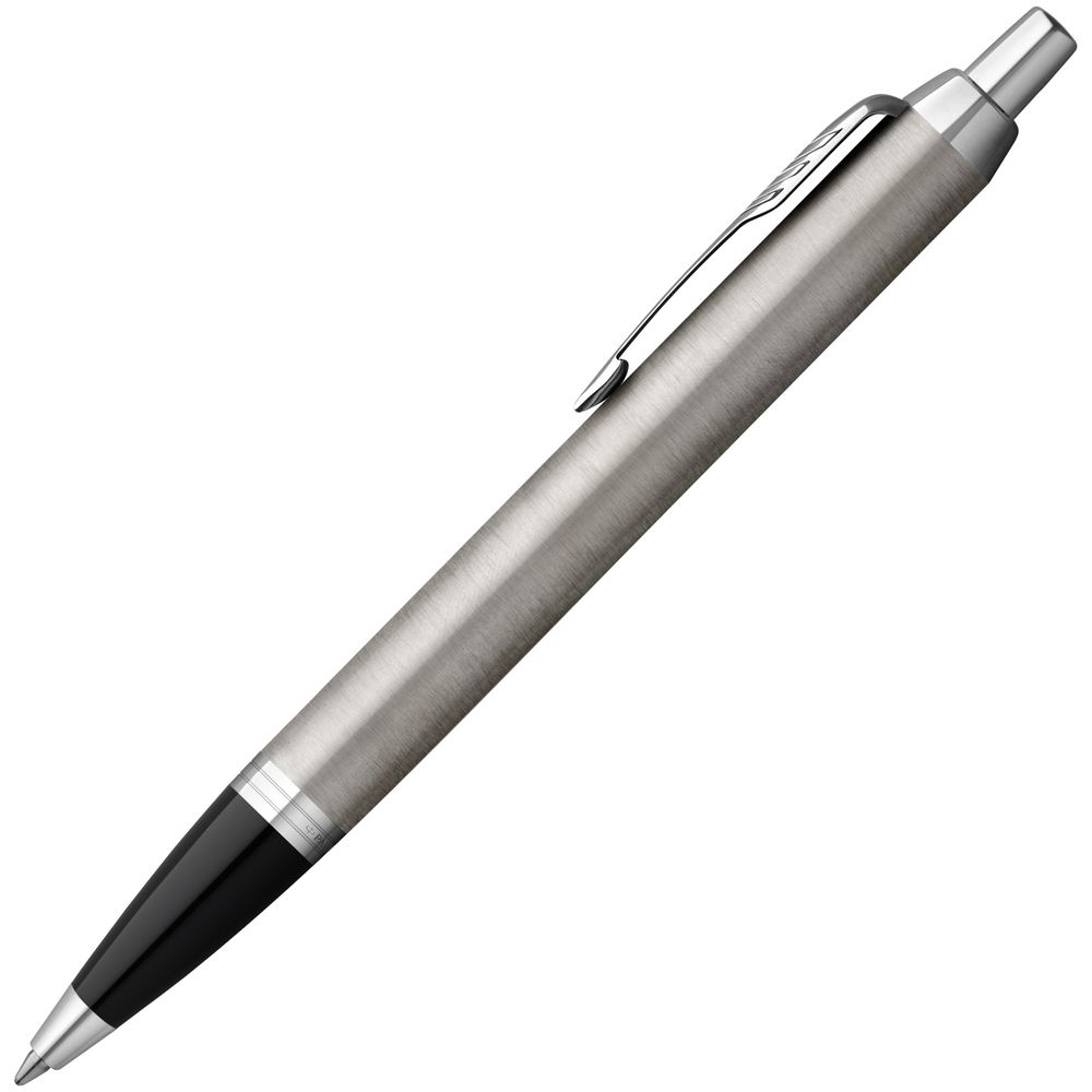 Ручка шариковая Parker IM Essential Stainless Steel CT, серебристая с черным с логотипом СПб - фото № 1