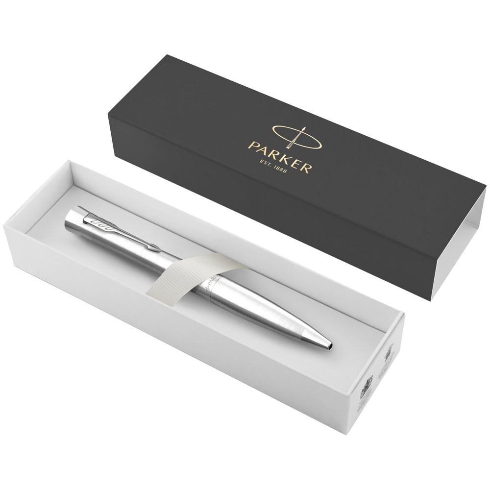 Ручка шариковая Parker Urban Twist Metro Metallic CT, серебристая с логотипом СПб - фото № 3