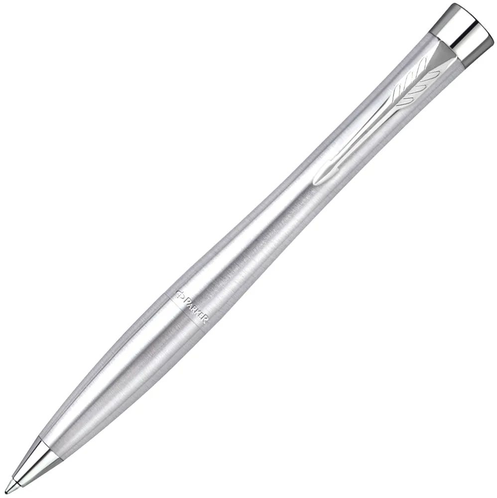 Ручка шариковая Parker Urban Twist Metro Metallic CT, серебристая с логотипом СПб - фото № 1
