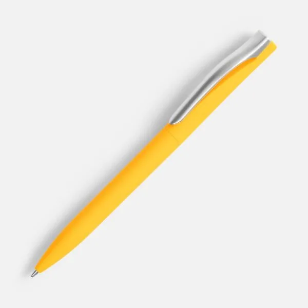 Ручка шариковая Pin Soft Touch, желтая с логотипом СПб - фото № 1