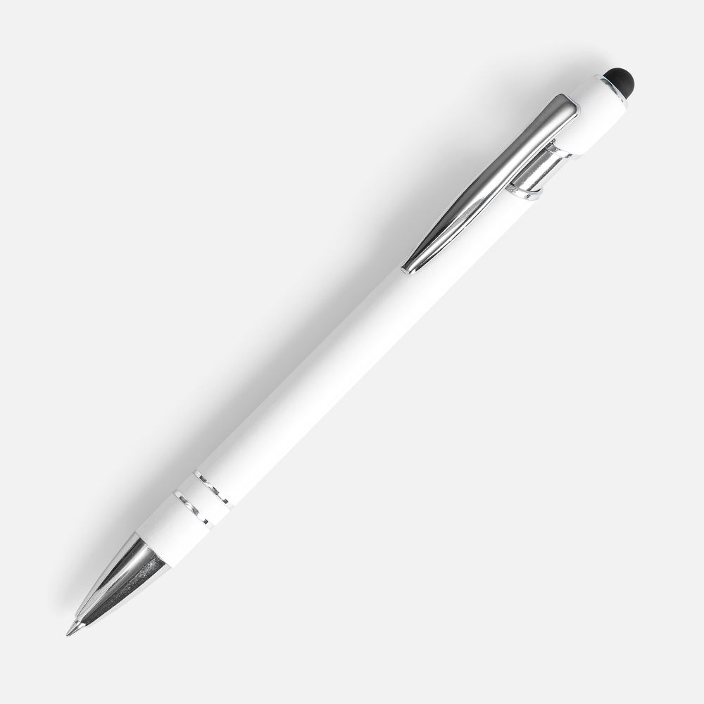 Ручка шариковая Pointer Soft Touch со стилусом, белая с логотипом СПб - фото № 1