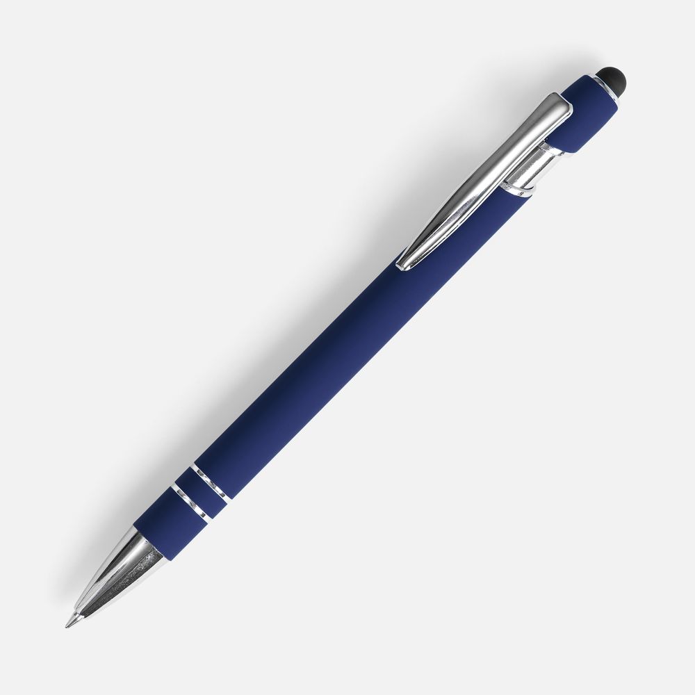 Ручка шариковая Pointer Soft Touch со стилусом, темно-синяя с логотипом СПб - фото № 1