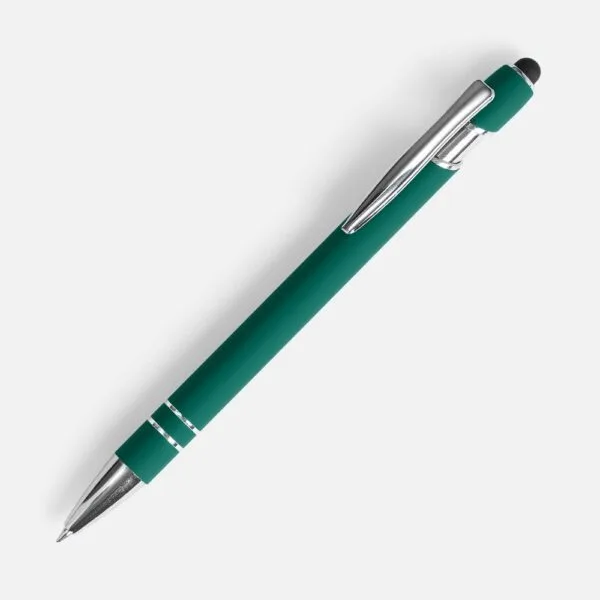 Ручка шариковая Pointer Soft Touch со стилусом, зеленая с логотипом СПб - фото № 1