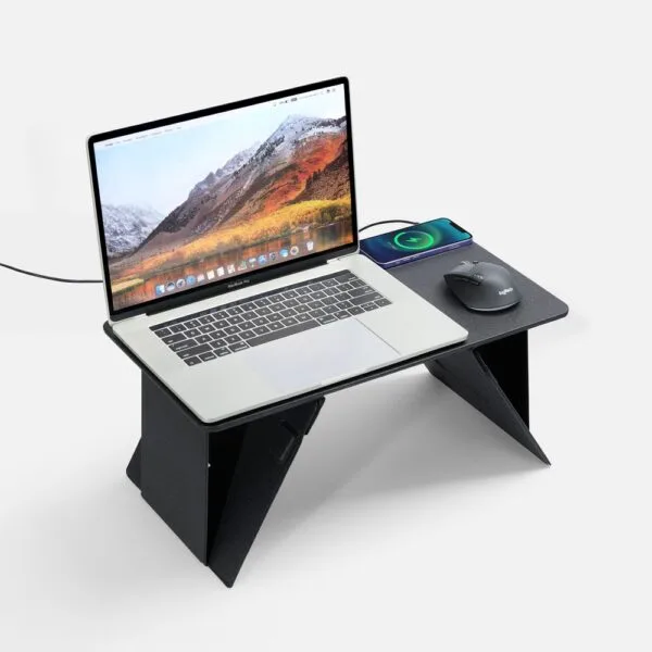 Складной стол для ноутбука с беспроводной зарядкой Kickstand Table, серый с логотипом СПб - фото № 1