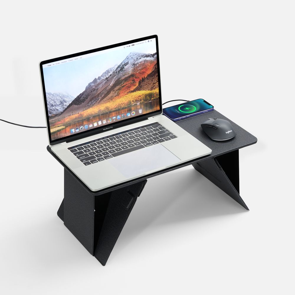 Складной стол для ноутбука с беспроводной зарядкой Kickstand Table, серый с логотипом СПб - фото № 1